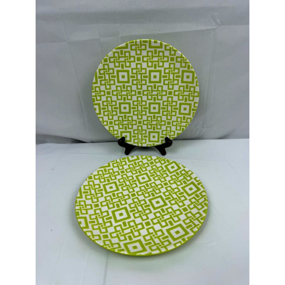 2 Crate & Barrel CHASE Salad Plates Kate Spain Lime/Green 8 1/2" Geometric Squar